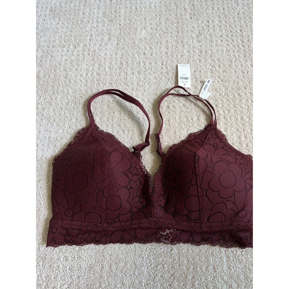 Aerie Sunnie Wireless Bralette Womens 34D Burgundy New Lace Longline Padded